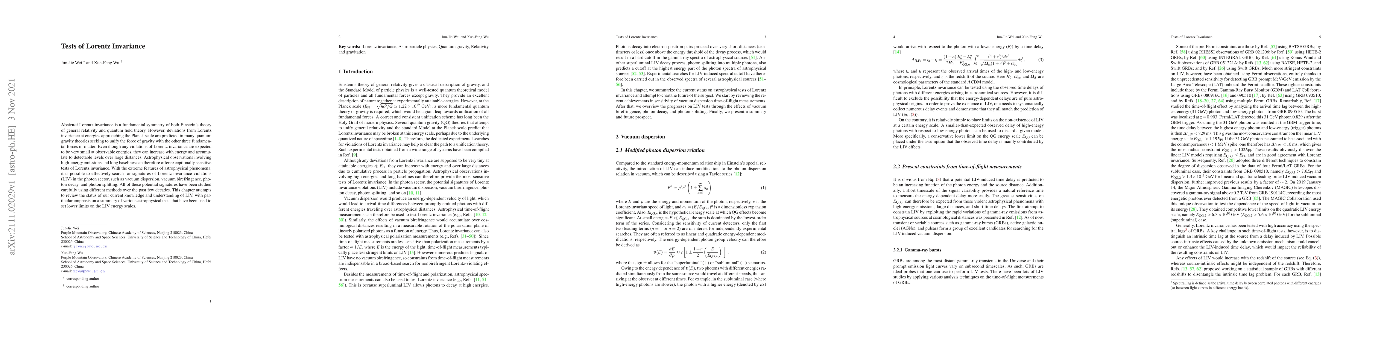 Thumbnail for Tests of Lorentz Invariance