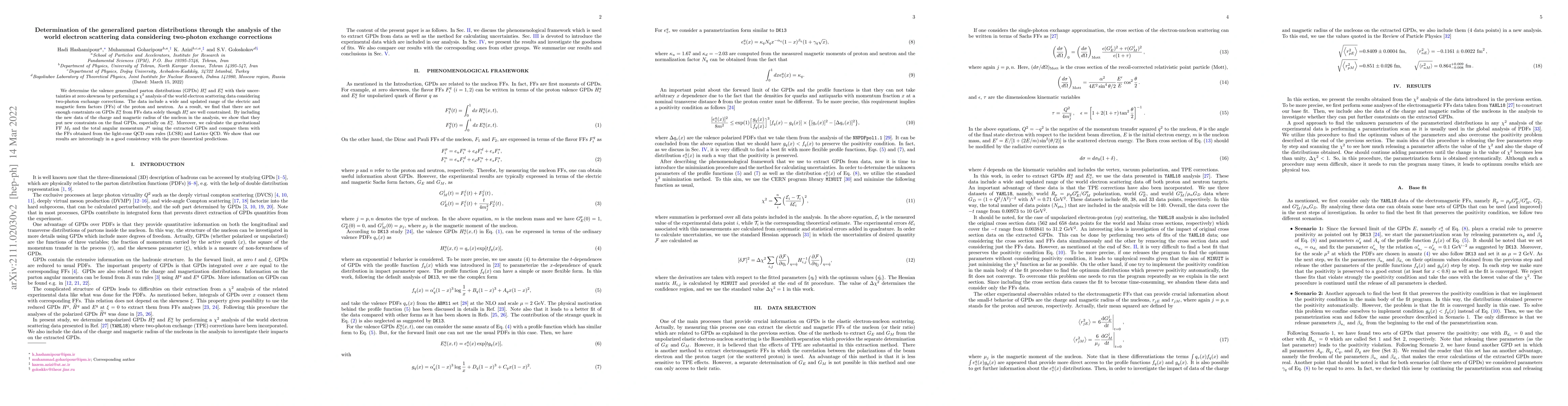 Thumbnail for Determination of the generalized parton distributions through the
  analysis of the world electron scattering data considering two-photon
  exchange corrections