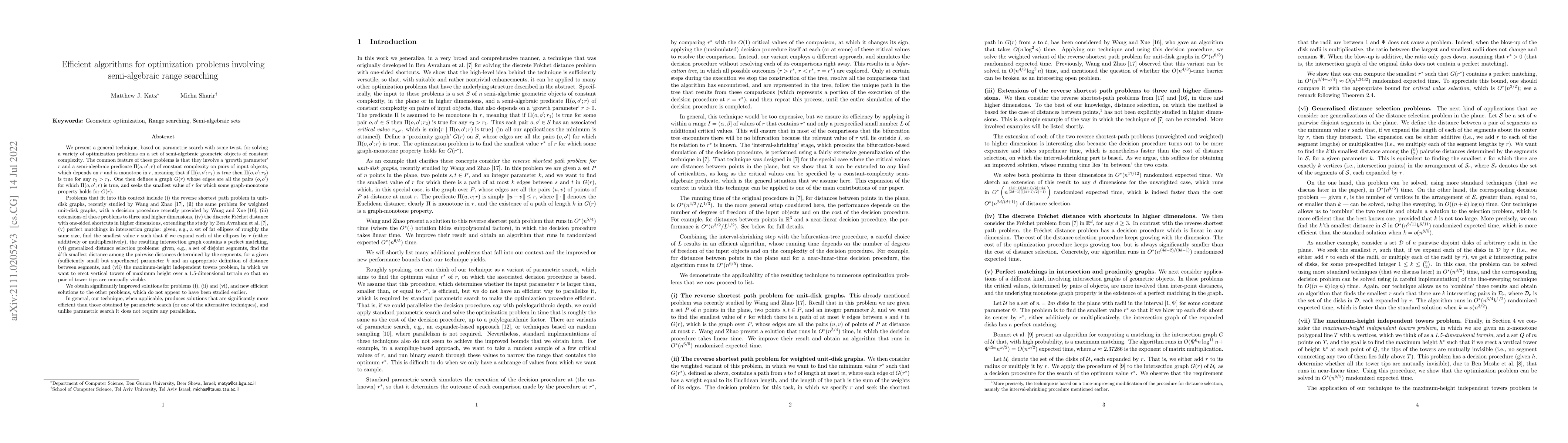 Thumbnail for Efficient algorithms for optimization problems involving semi-algebraic
  range searching