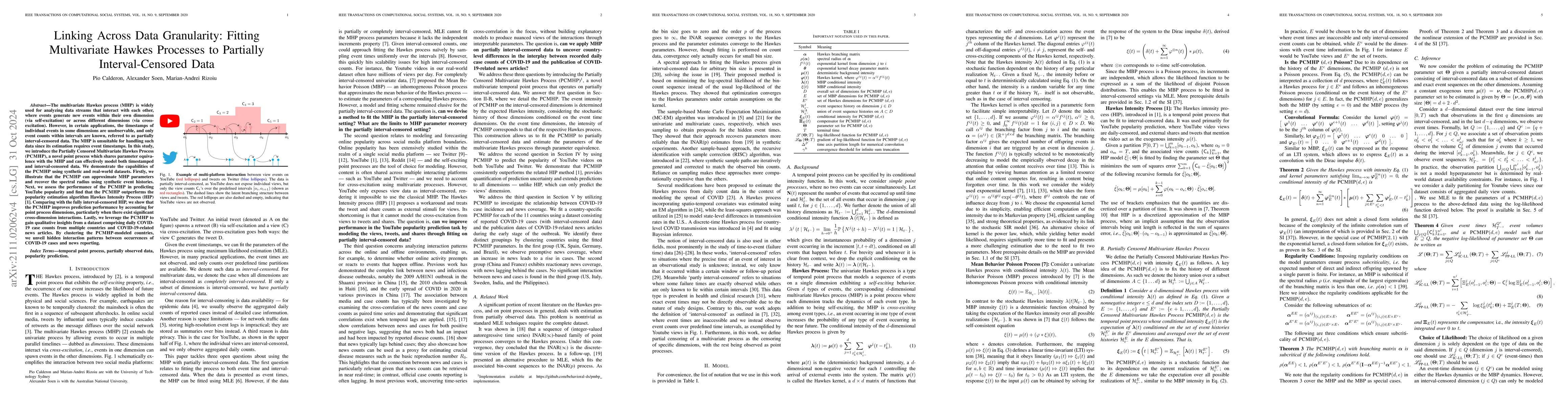 Thumbnail for Linking Across Data Granularity: Fitting Multivariate Hawkes Processes
  to Partially Interval-Censored Data