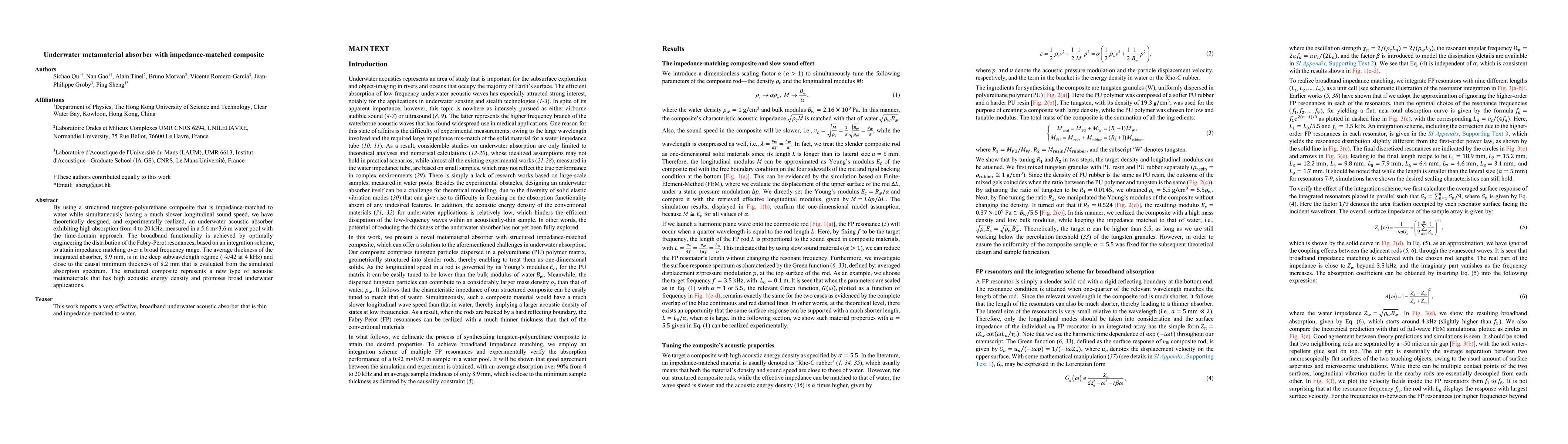 Thumbnail for Underwater metamaterial absorber with impedance-matched composite