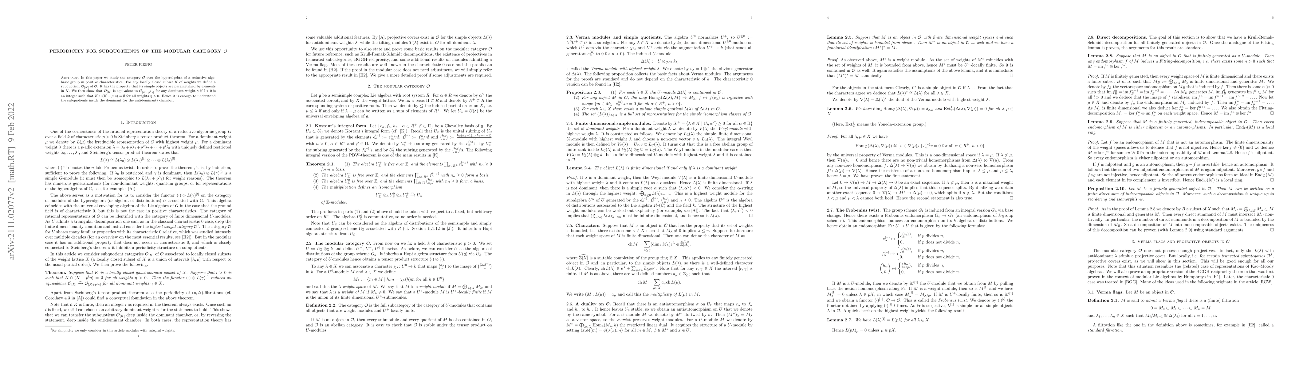 Thumbnail for Periodicity for subquotients of the modular category $\mathcal{O}$