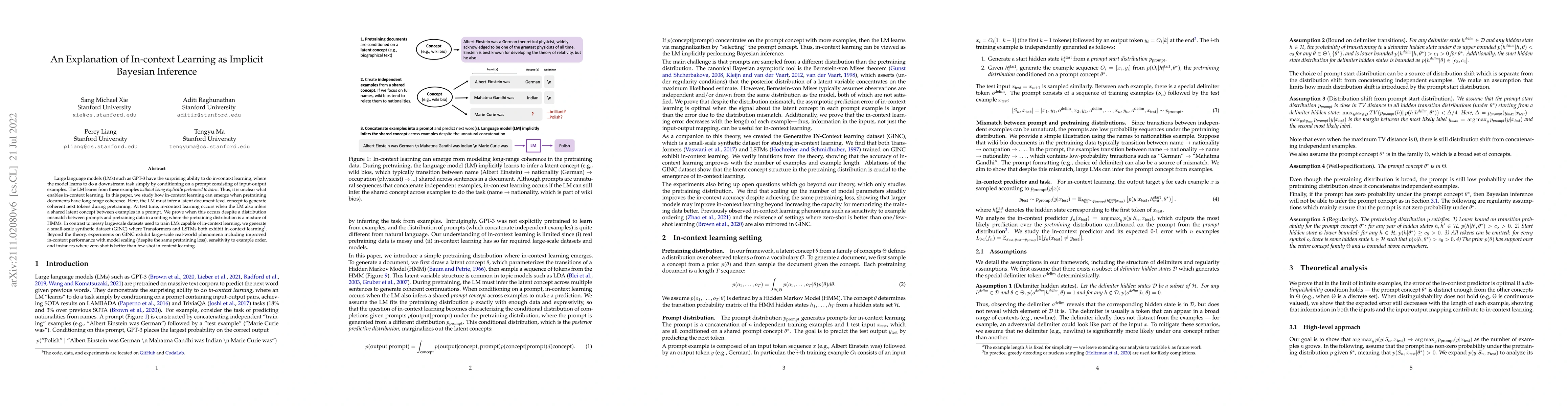 Thumbnail for An Explanation of In-context Learning as Implicit Bayesian Inference