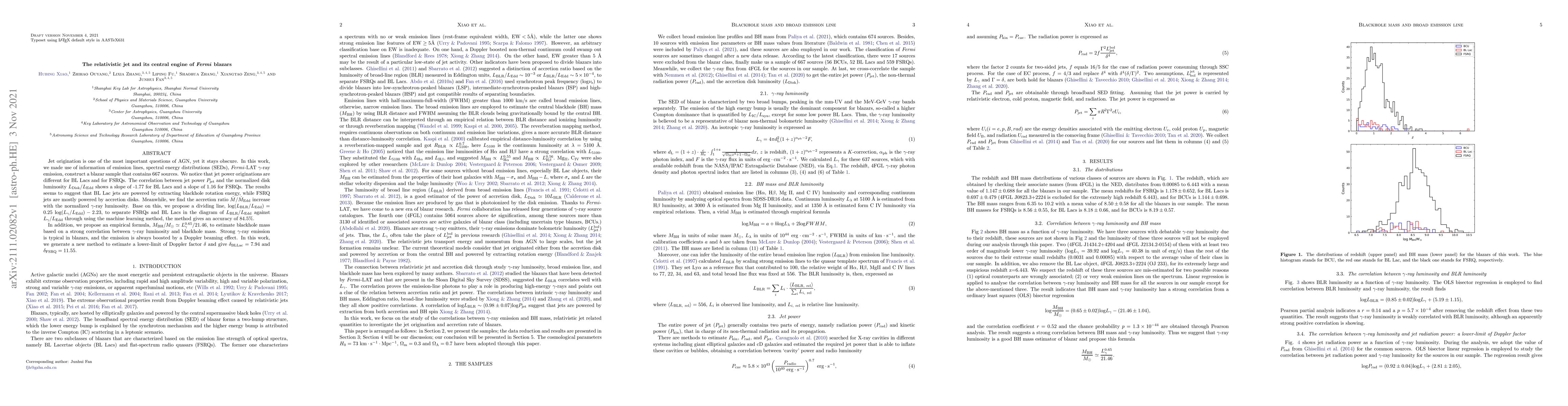 Thumbnail for The relativistic jet and its central engine of $Fermi$ blazars