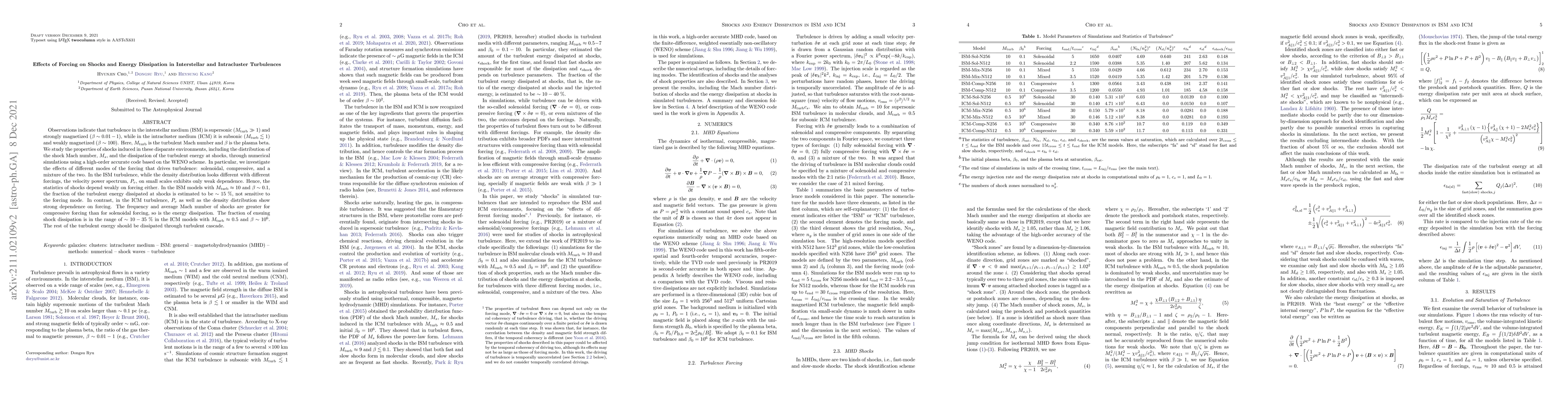 Thumbnail for Effects of Forcing on Shocks and Energy Dissipation in Interstellar and
  Intracluster Turbulences