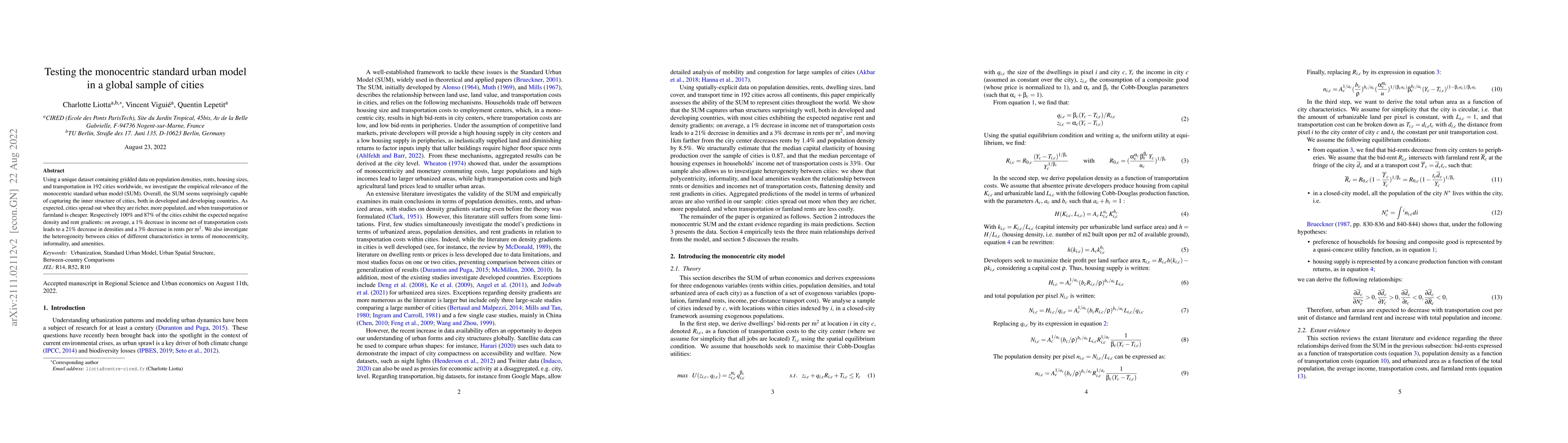 Thumbnail for Testing the monocentric standard urban model in a global sample of
  cities