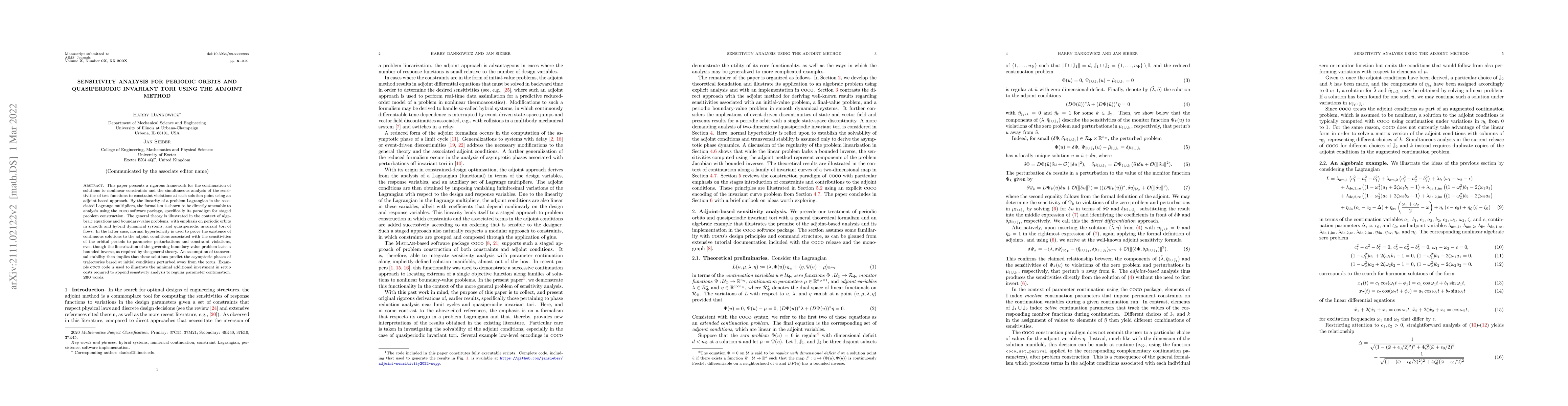 Thumbnail for Sensitivity Analysis for Periodic Orbits and Quasiperiodic Invariant
  Tori Using the Adjoint Method