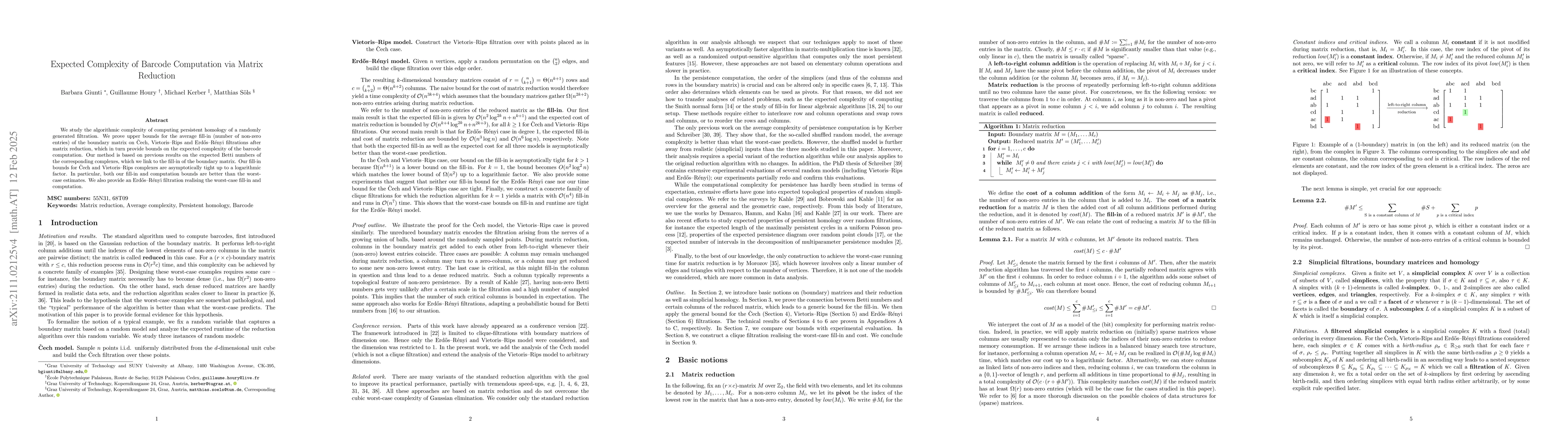 Thumbnail for Expected Complexity of Persistent Homology Computation via Matrix
  Reduction