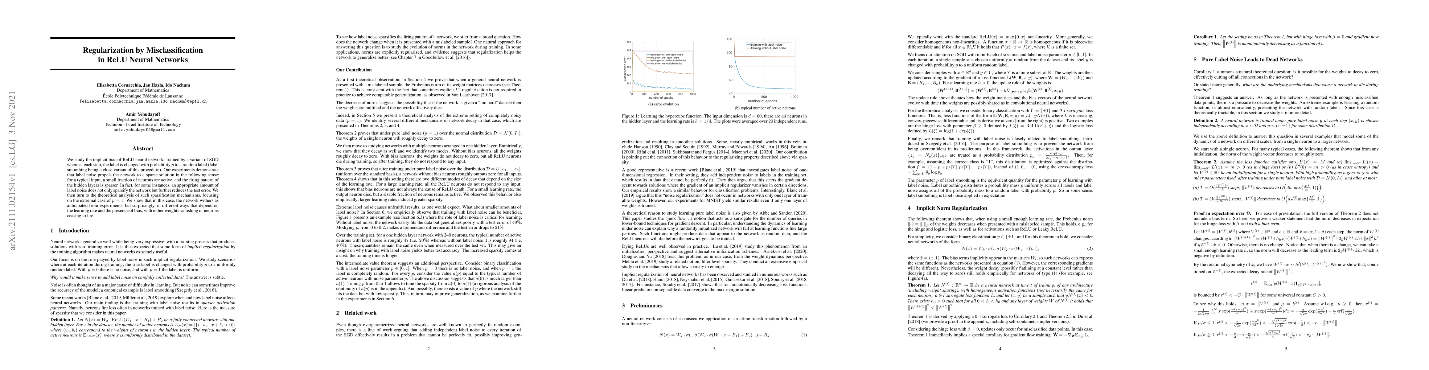 Thumbnail for Regularization by Misclassification in ReLU Neural Networks