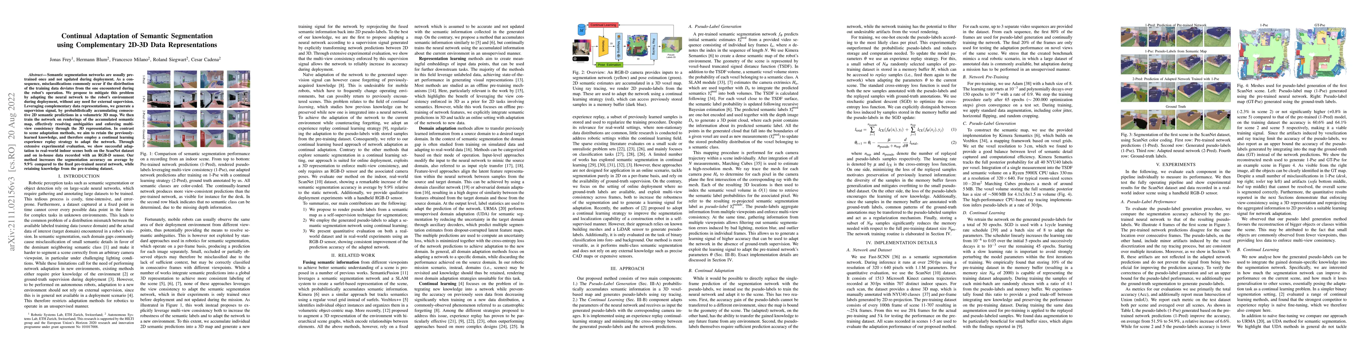 Thumbnail for Continual Adaptation of Semantic Segmentation using Complementary 2D-3D
  Data Representations