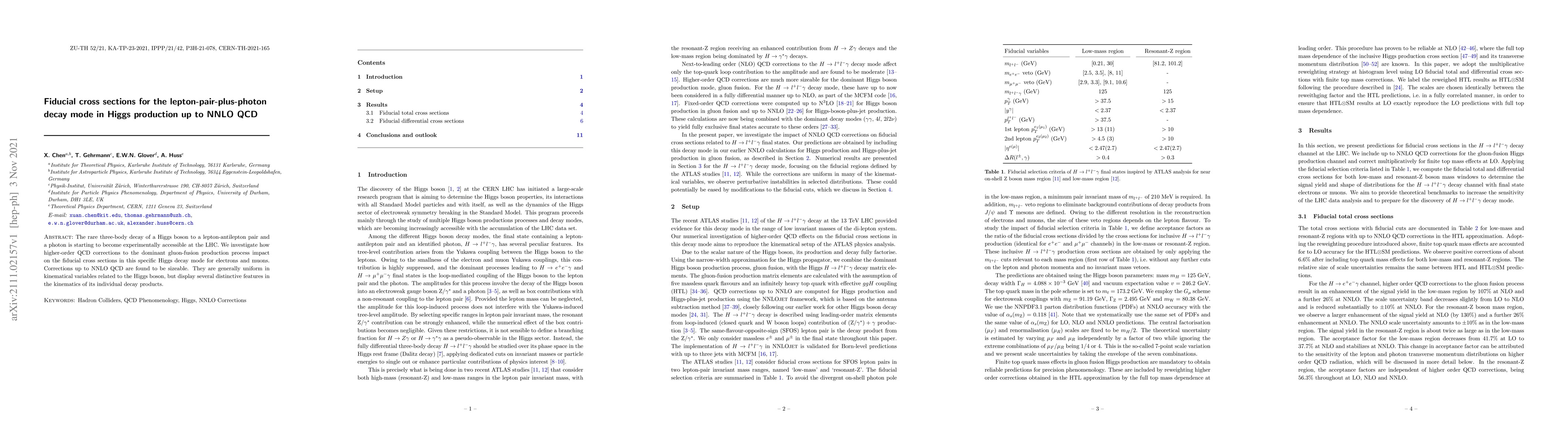 Thumbnail for Fiducial cross sections for the lepton-pair-plus-photon decay mode in
  Higgs production up to NNLO QCD