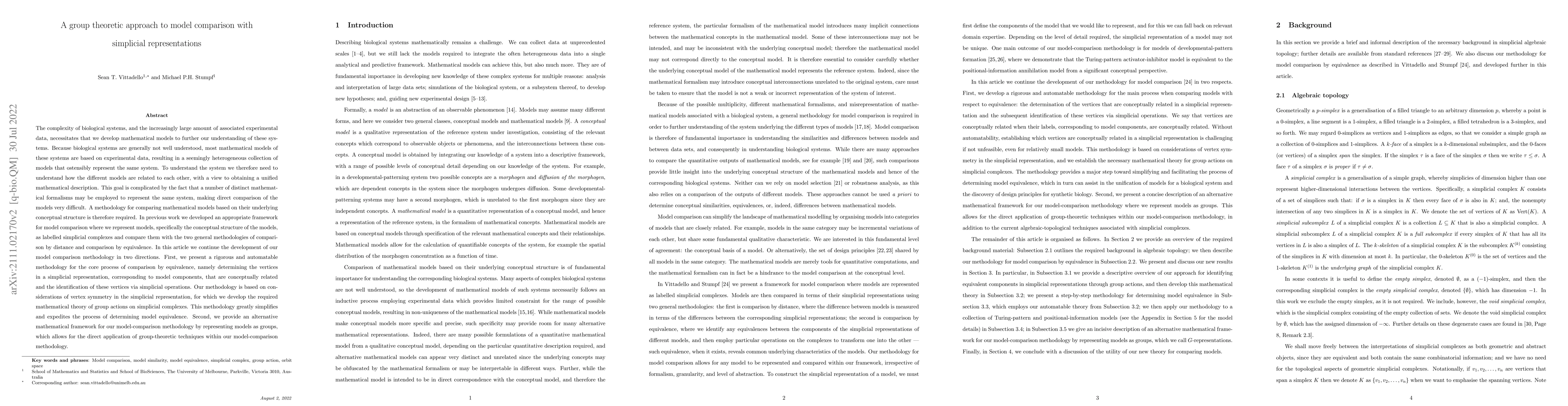 Thumbnail for A group theoretic approach to model comparison with simplicial
  representations