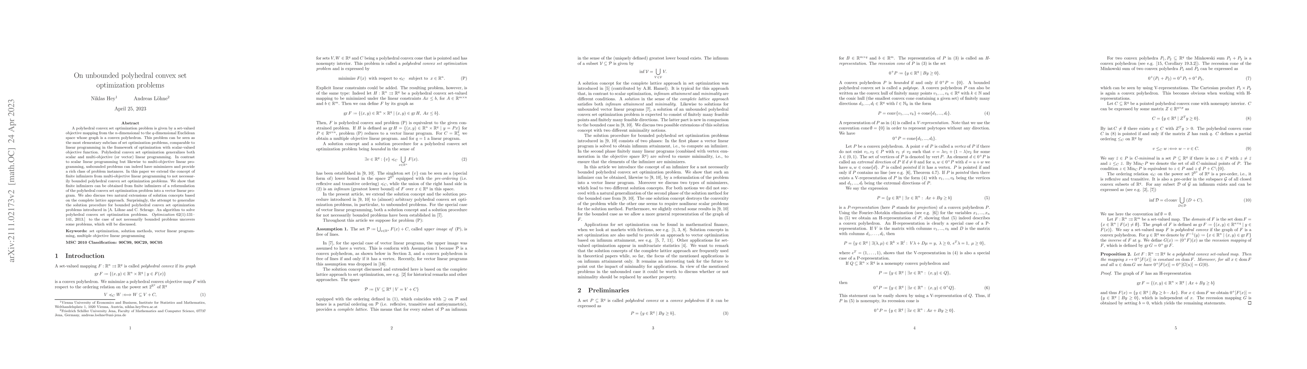 Thumbnail for On unbounded polyhedral convex set optimization problems
