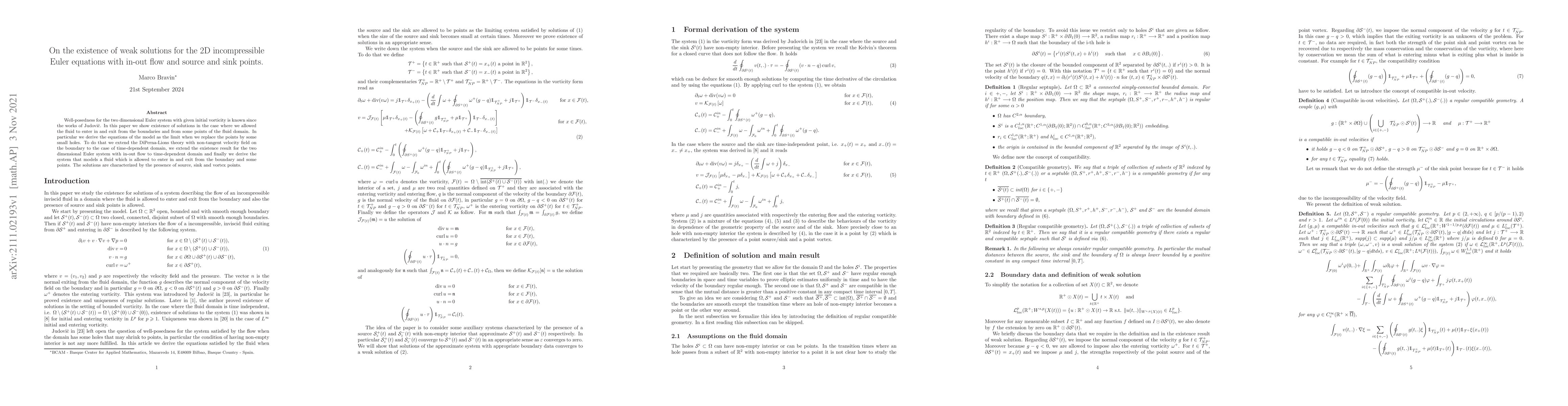 Thumbnail for On the existence of weak solutions for the 2D incompressible Euler
  equations with in-out flow and source and sink points