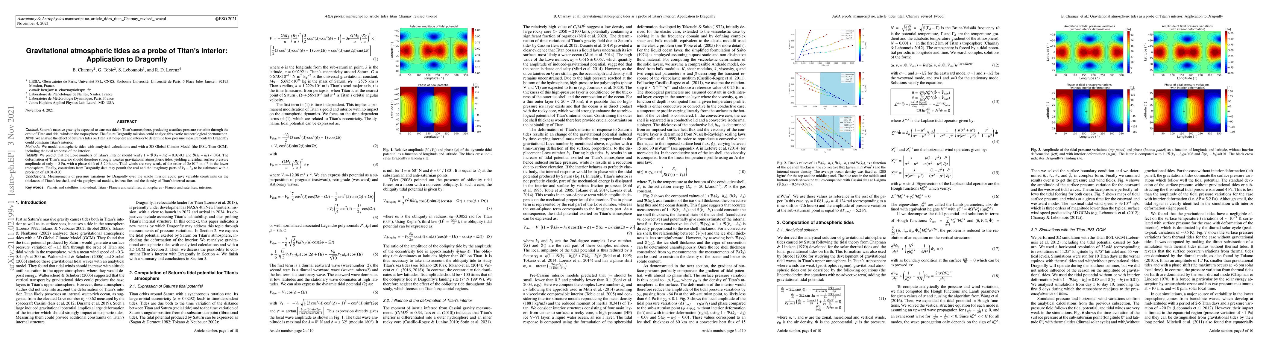 Thumbnail for Gravitational atmospheric tides as a probe of Titan's interior:
  Application to Dragonfly