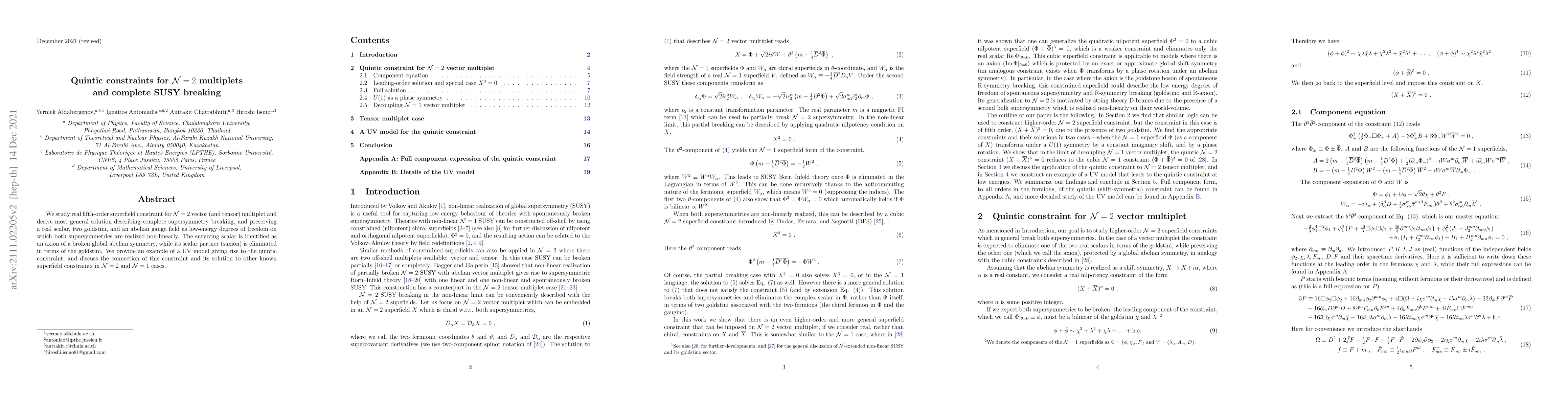 Thumbnail for Quintic constraints for ${\cal N}=2$ multiplets and complete SUSY
  breaking