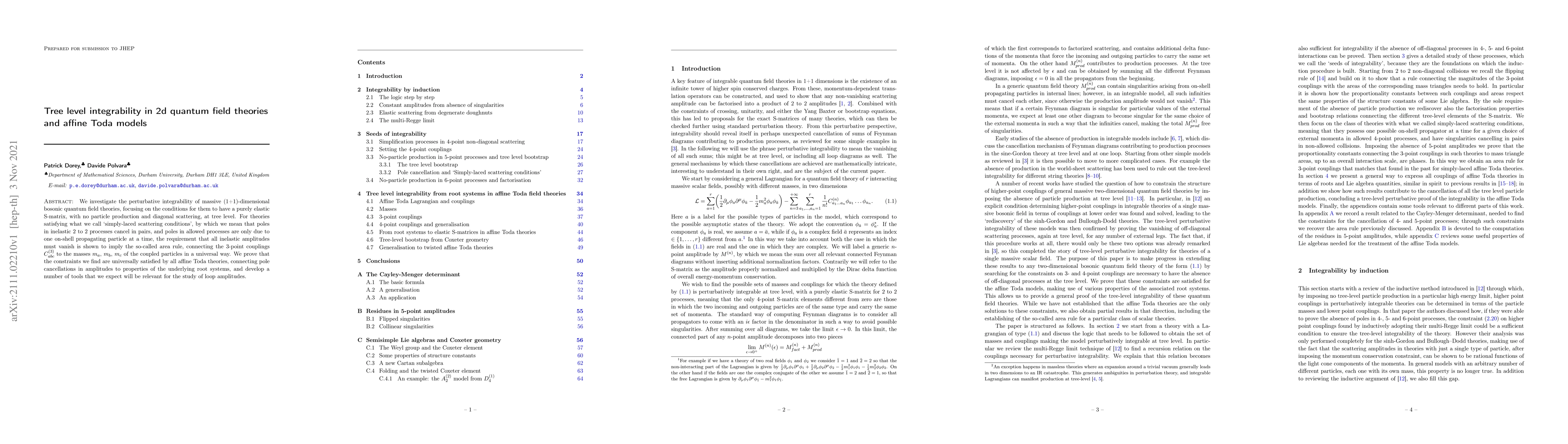 Thumbnail for Tree level integrability in 2d quantum field theories and affine Toda
  models