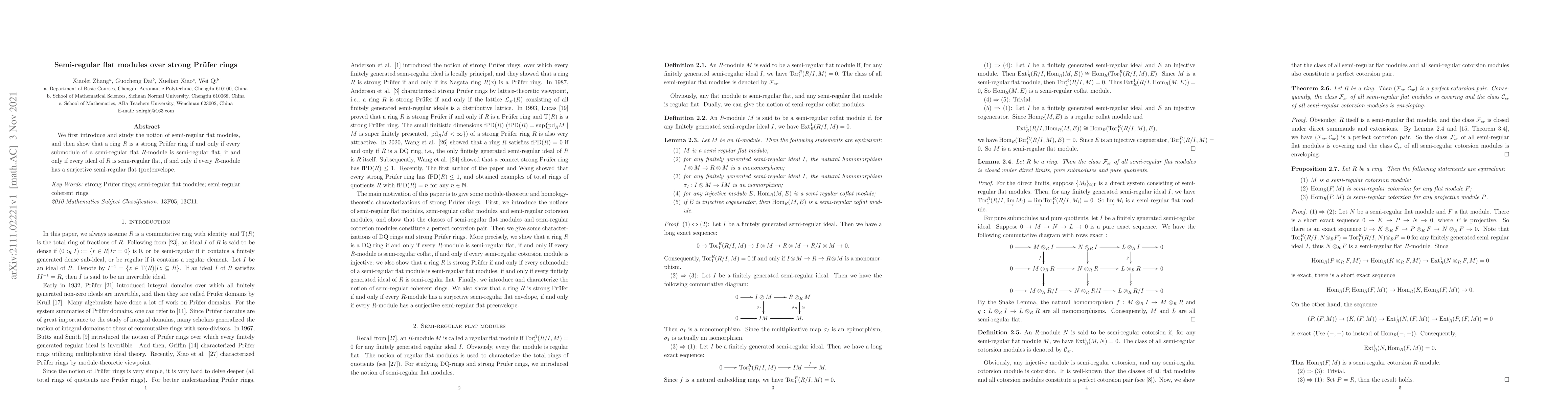 Thumbnail for Semi-regular flat modules over strong Pr\"{u}fer rings