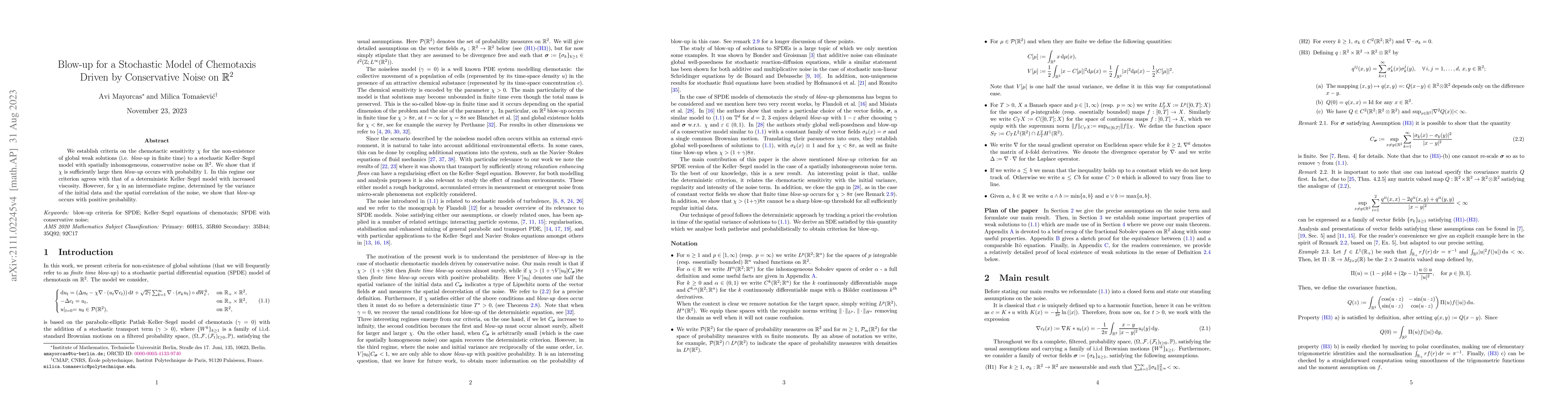 Thumbnail for Blow-up for a Stochastic Model of Chemotaxis Driven by Conservative
  Noise on $\mathbb{R}^2$