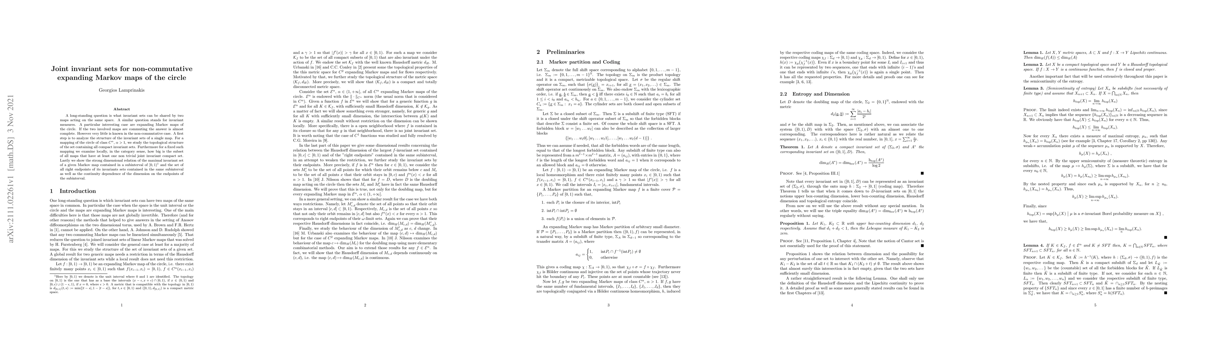 Thumbnail for Joint invariant sets for non-commutative expanding Markov maps of the
  circle