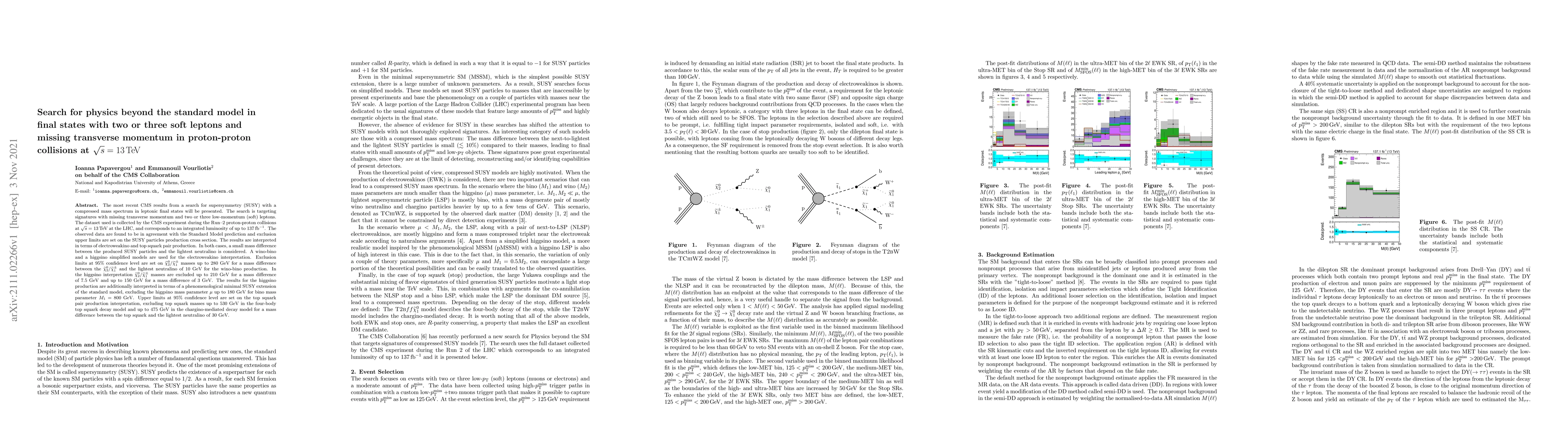 Thumbnail for Search for physics beyond the standard model in final states with two or
  three soft leptons and missing transverse momentum in proton-proton
  collisions at $\sqrt{s} = 13~\text{TeV}$