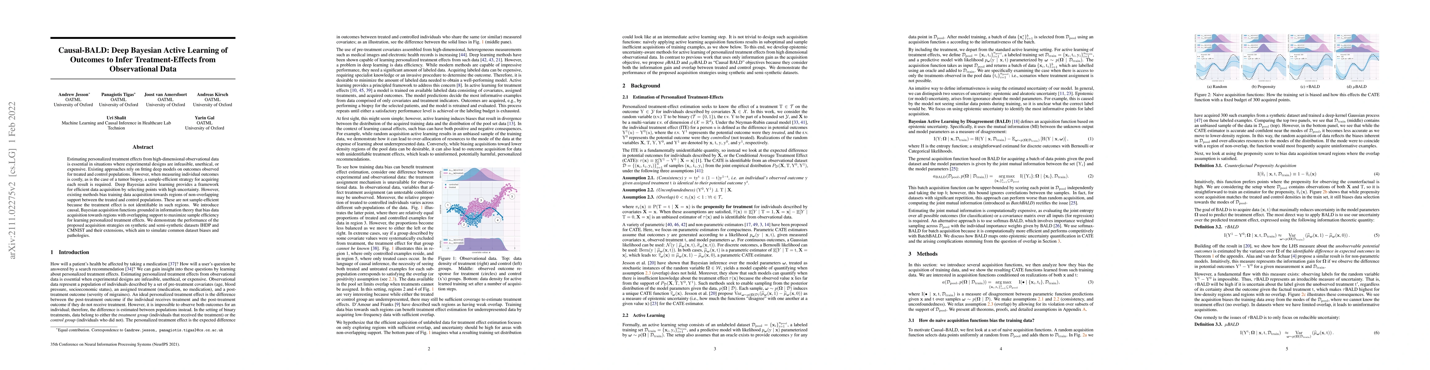 Thumbnail for Causal-BALD: Deep Bayesian Active Learning of Outcomes to Infer
  Treatment-Effects from Observational Data