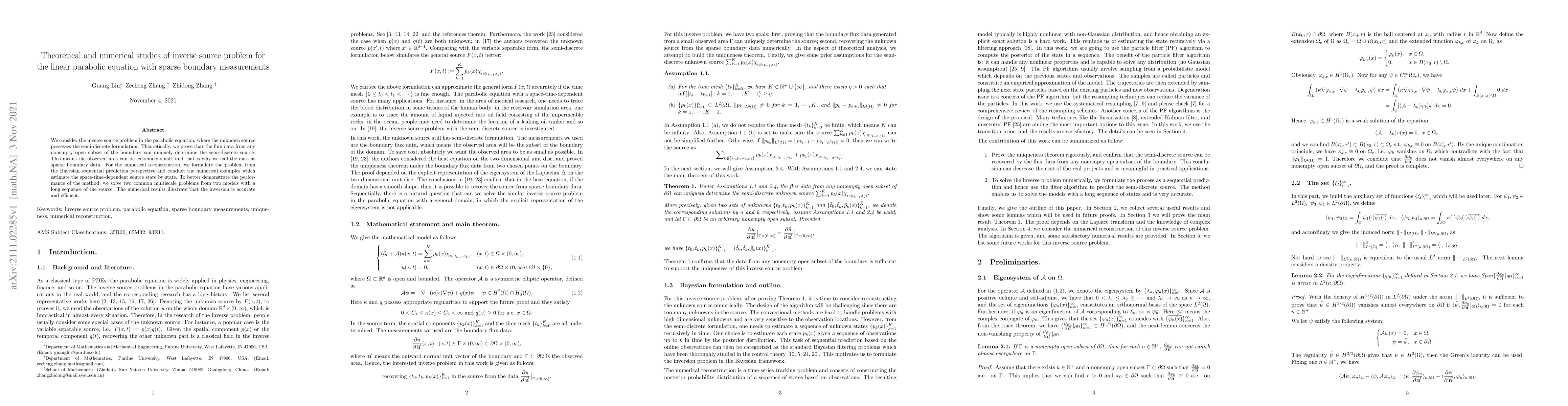 Thumbnail for Theoretical and numerical studies of inverse source problem for the
  linear parabolic equation with sparse boundary measurements