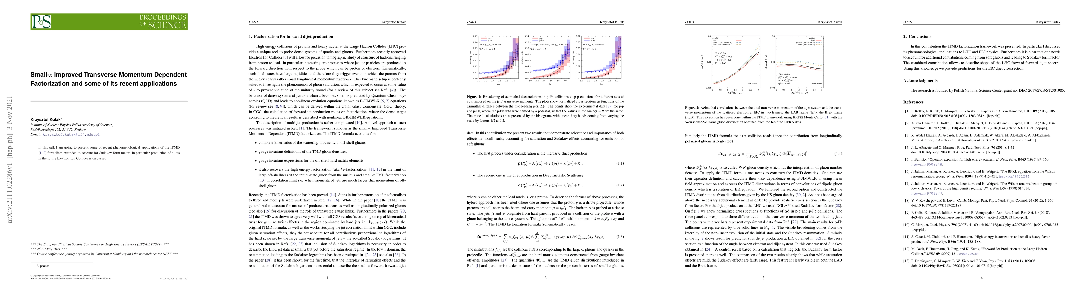 Thumbnail for Small x Improved Transverse Momentum Dependent Factorization and some of
  its recent applications