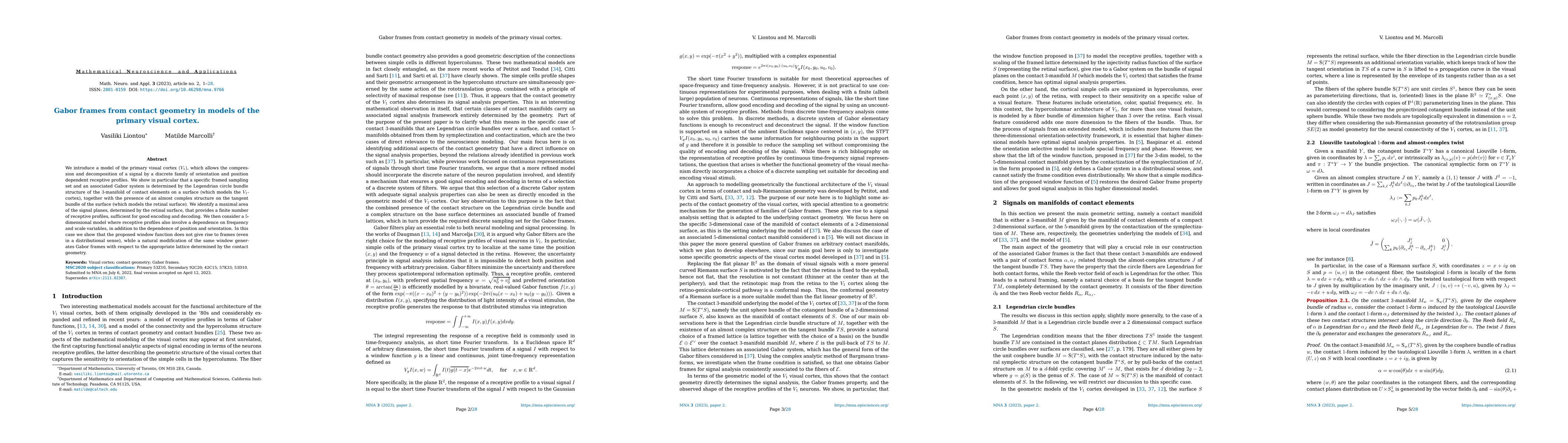 Thumbnail for Gabor frames from contact geometry in models of the primary visual
  cortex