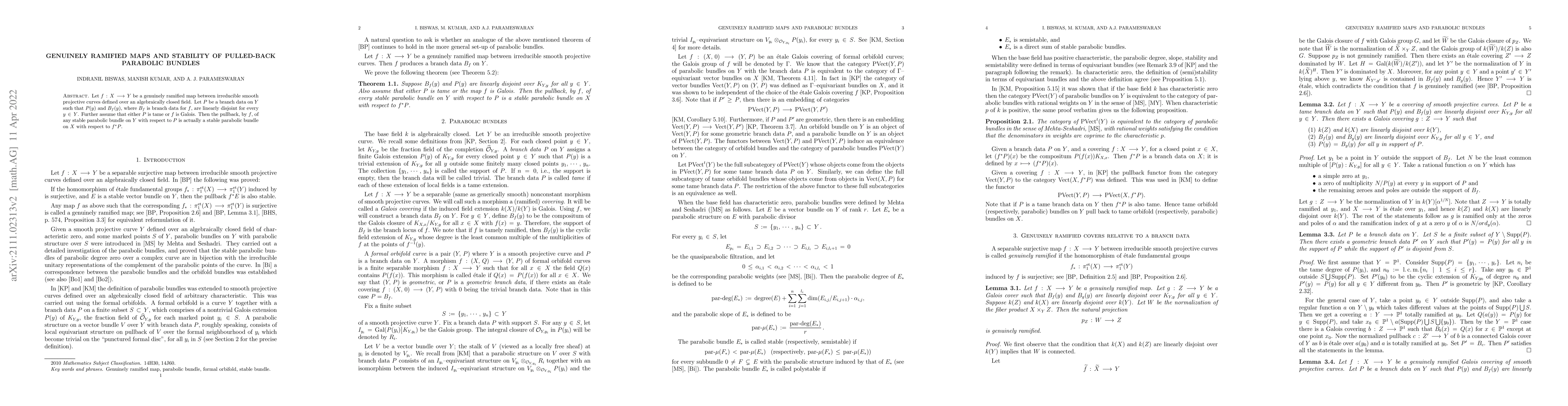 Thumbnail for Genuinely ramified maps and stability of pulled-back parabolic bundles