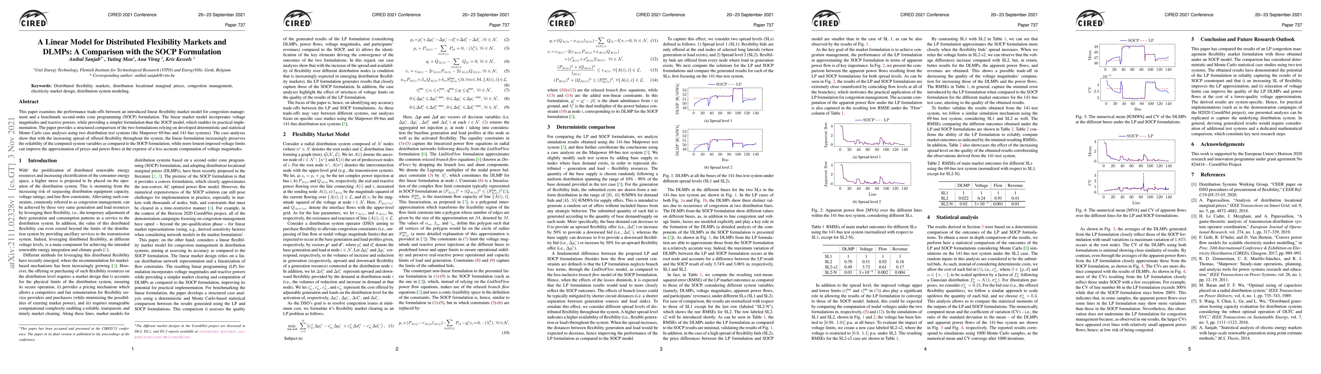 Thumbnail for A Linear Model for Distributed Flexibility Markets and DLMPs: A
  Comparison with the SOCP Formulation