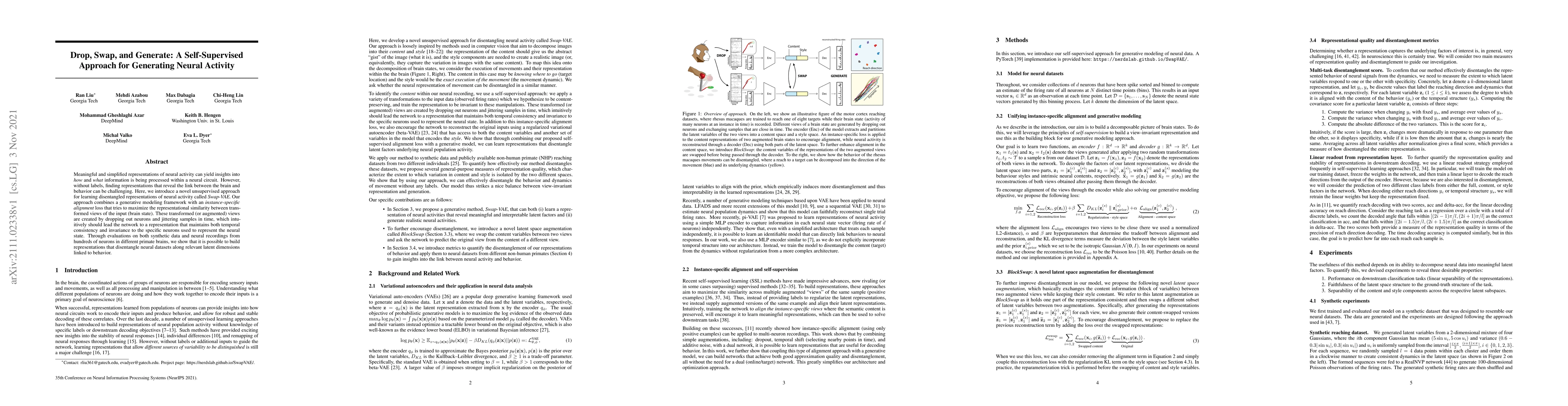 Thumbnail for Drop, Swap, and Generate: A Self-Supervised Approach for Generating
  Neural Activity