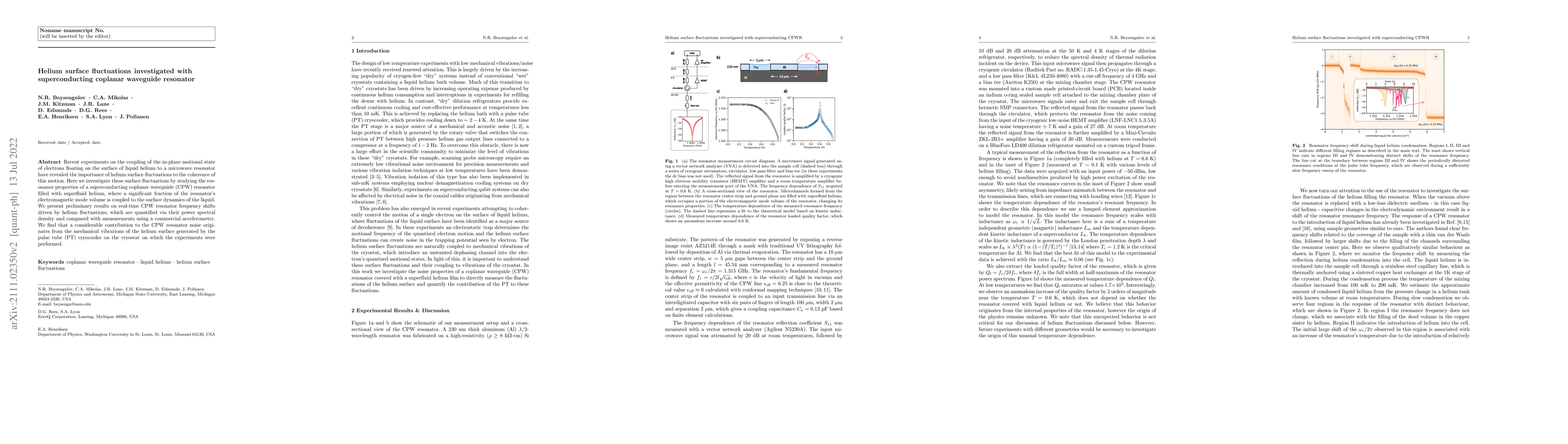 Thumbnail for Helium surface fluctuations investigated with superconducting coplanar
  waveguide resonator