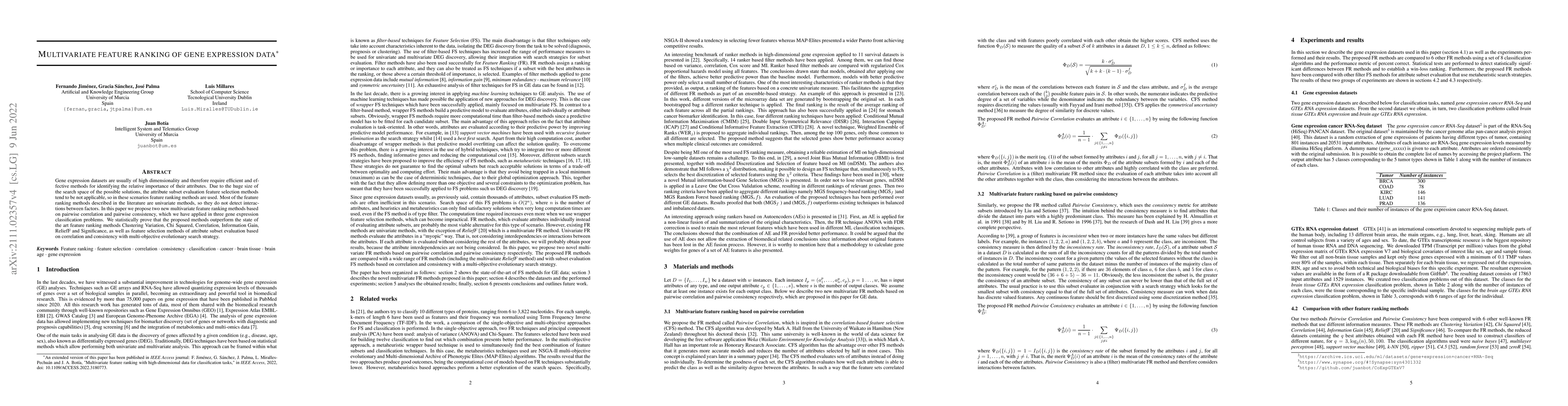 Thumbnail for Multivariate feature ranking of gene expression data