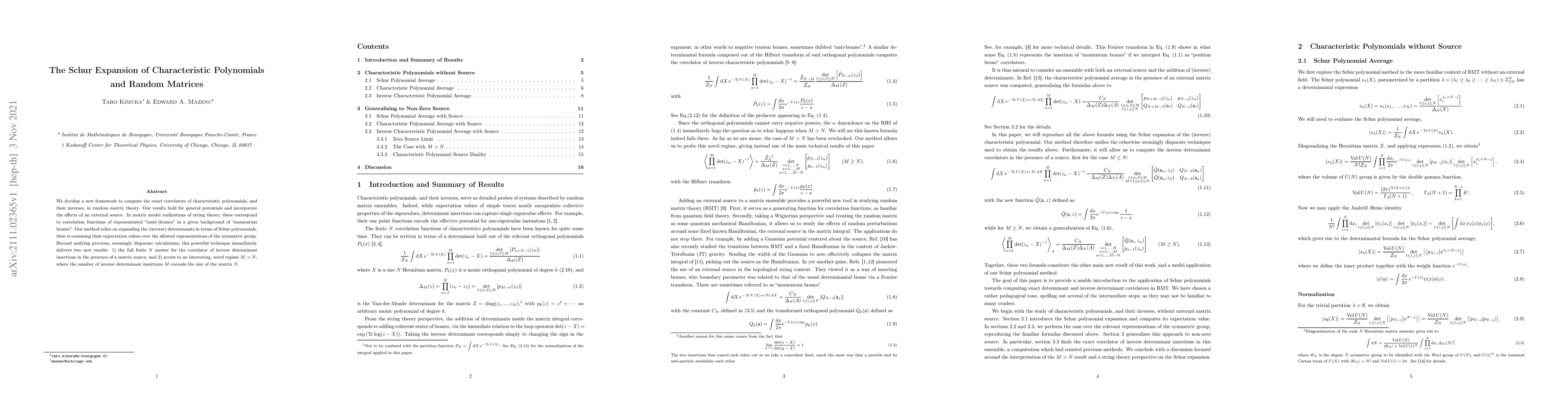 Thumbnail for The Schur Expansion of Characteristic Polynomials and Random Matrices