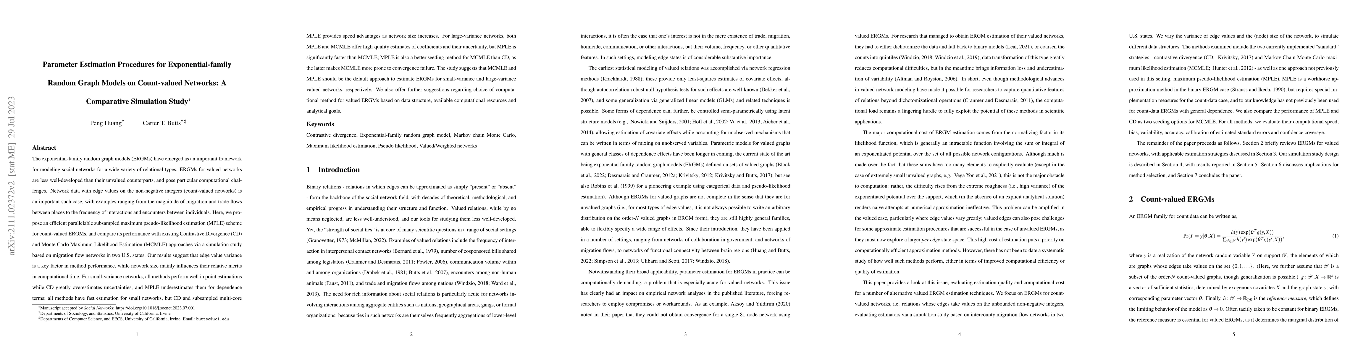 Thumbnail for Parameter Estimation Procedures for Exponential-Family Random Graph
  Models on Count-Valued Networks: A Comparative Simulation Study