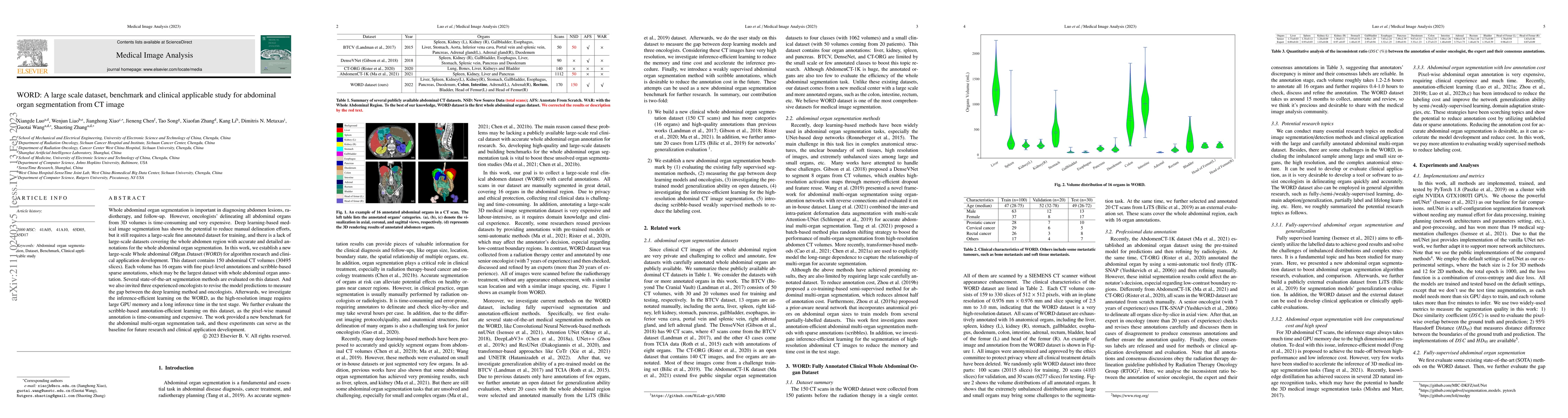 Thumbnail for WORD: A large scale dataset, benchmark and clinical applicable study for
  abdominal organ segmentation from CT image