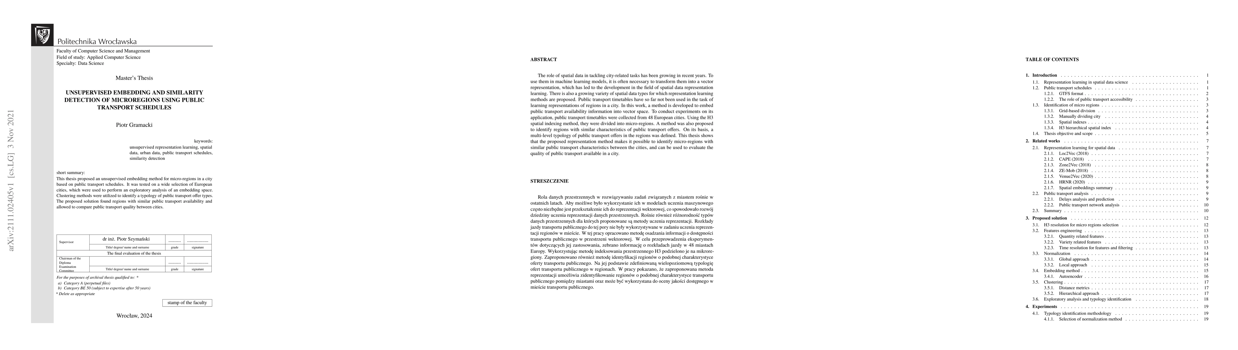 Thumbnail for Unsupervised embedding and similarity detection of microregions using
  public transport schedules