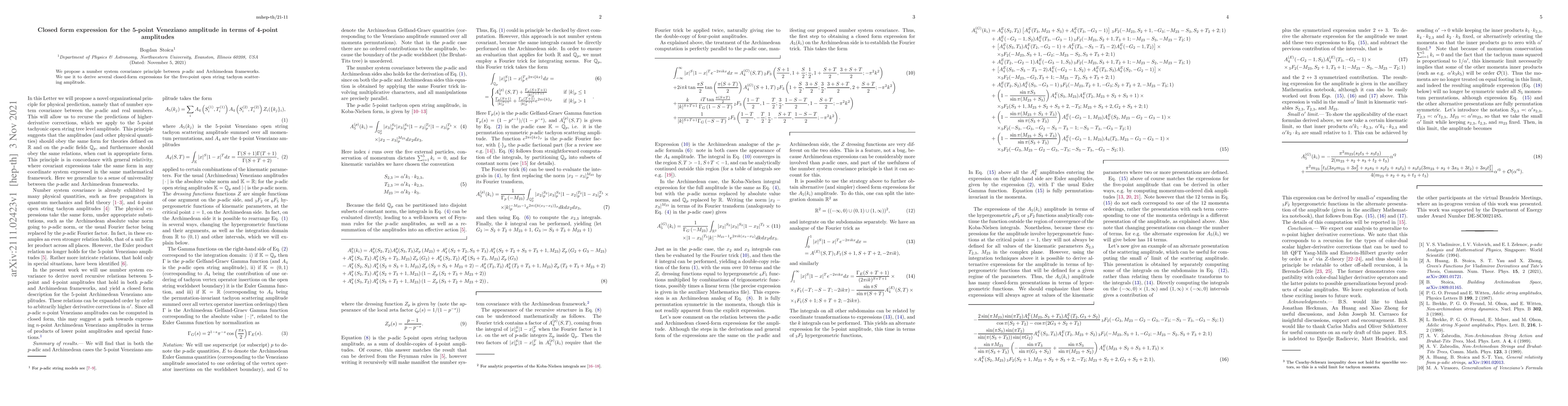 Thumbnail for Closed form expression for the 5-point Veneziano amplitude in terms of
  4-point amplitudes