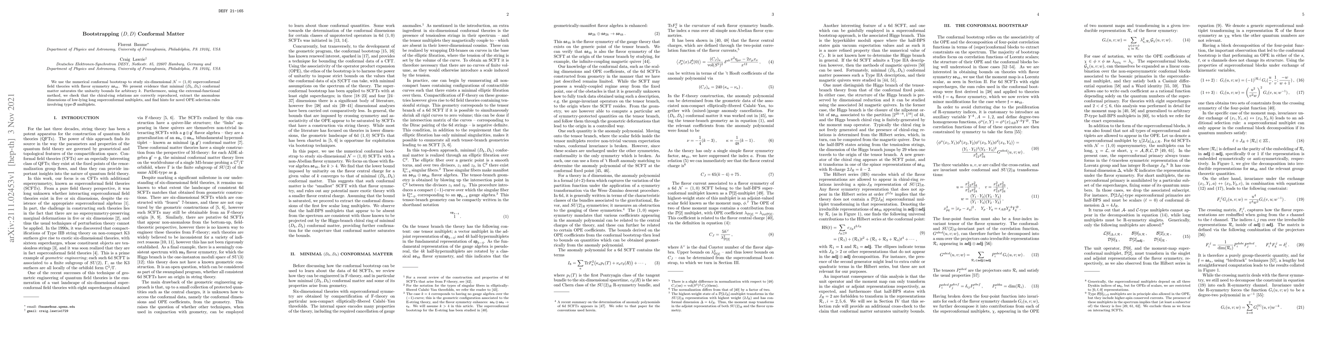 Thumbnail for Bootstrapping (D, D) Conformal Matter