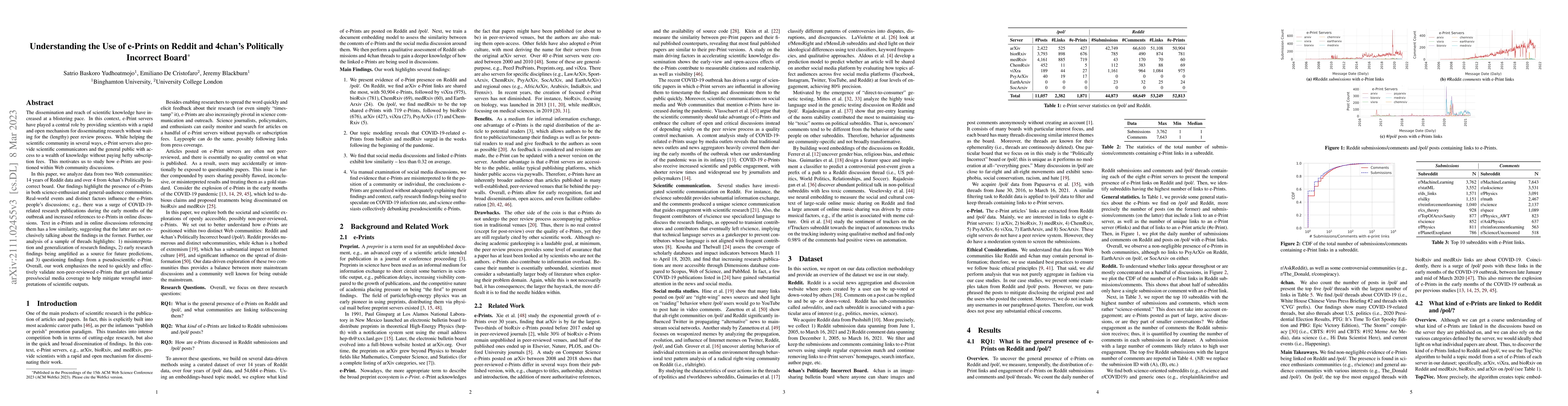 Thumbnail for Understanding the Use of e-Prints on Reddit and 4chan's Politically
  Incorrect Board