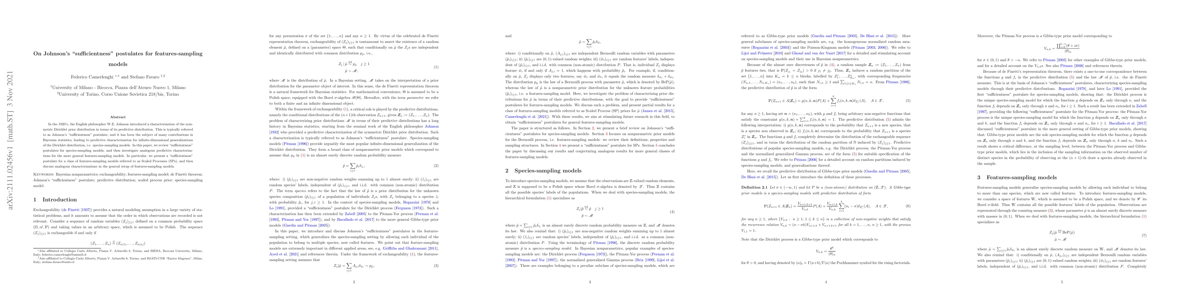 Thumbnail for On Johnson's "sufficientness" postulates for features-sampling models
