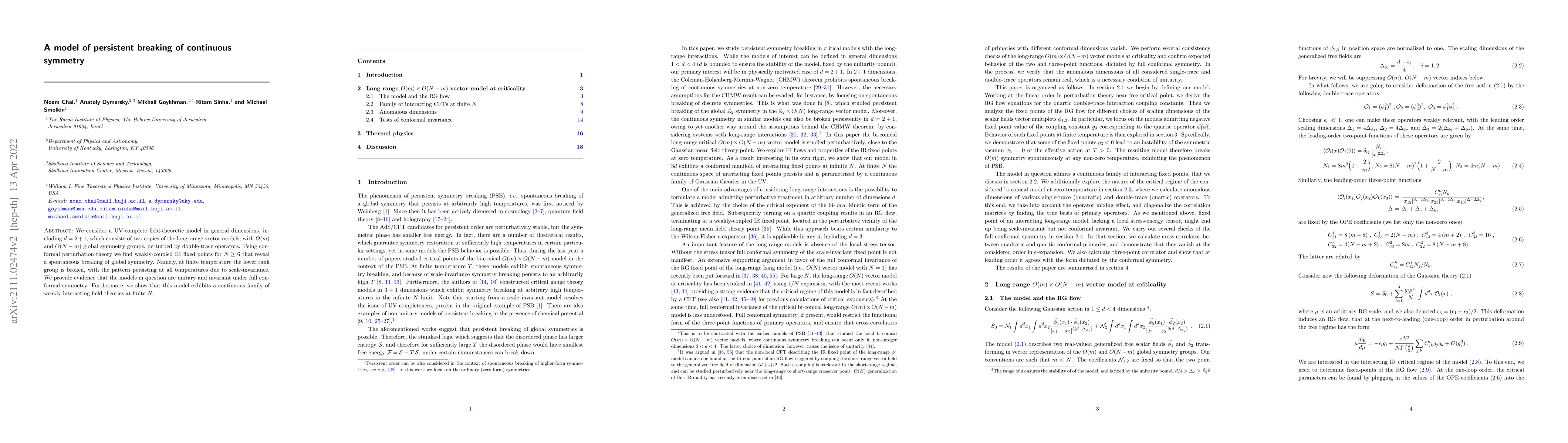Thumbnail for A model of persistent breaking of continuous symmetry