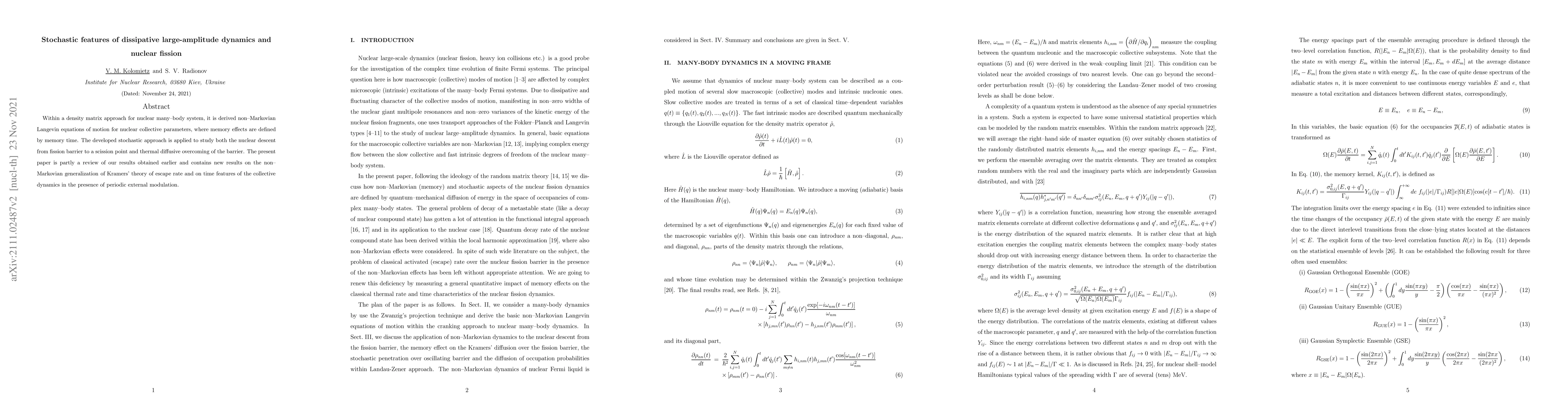 Thumbnail for Stochastic features of dissipative large-amplitude dynamics and nuclear
  fission
