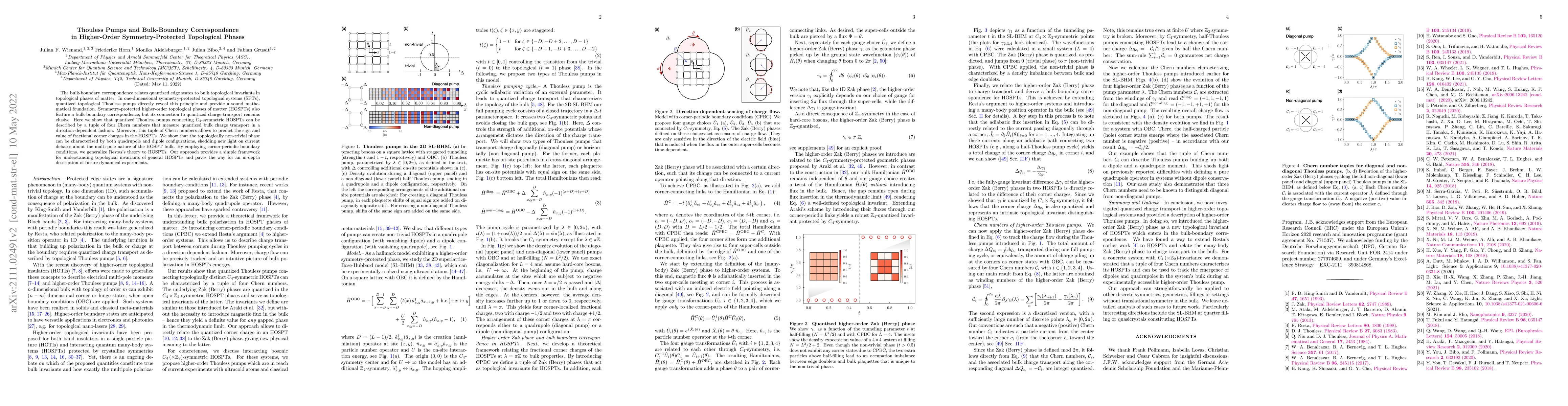 Thumbnail for Thouless Pumps and Bulk-Boundary Correspondence in Higher-Order
  Symmetry-Protected Topological Phases