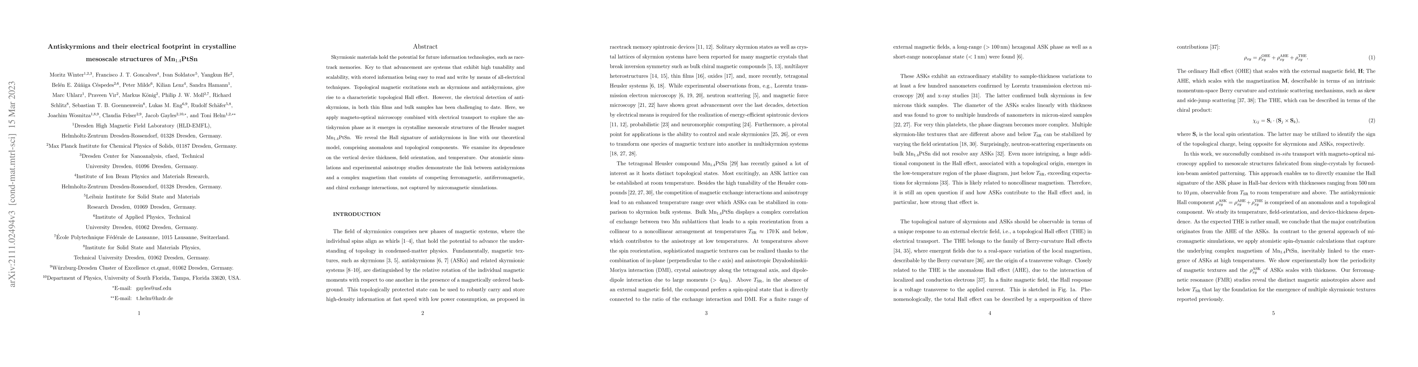 Thumbnail for Antiskyrmions and their electrical footprint in crystalline mesoscale
  structures of Mn$_{1.4}$PtSn