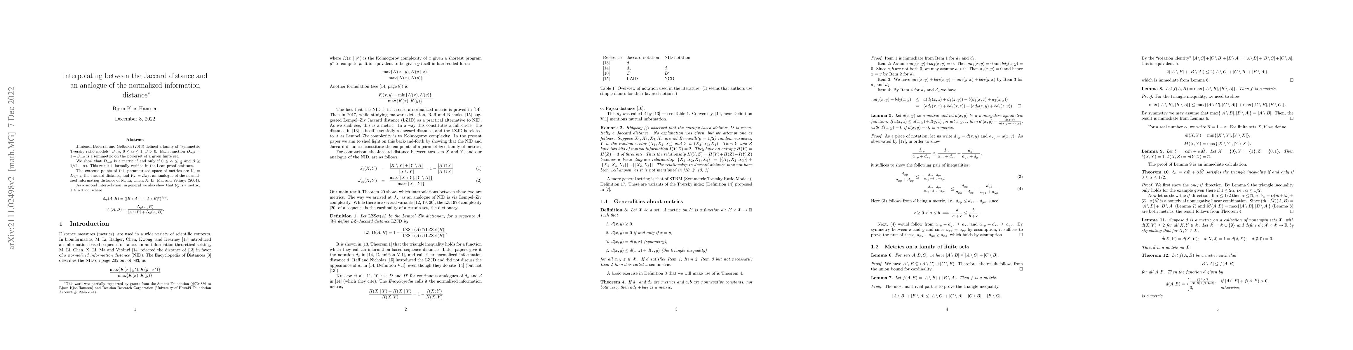 Thumbnail for Interpolating between the Jaccard distance and an analogue of the
  normalized information distance