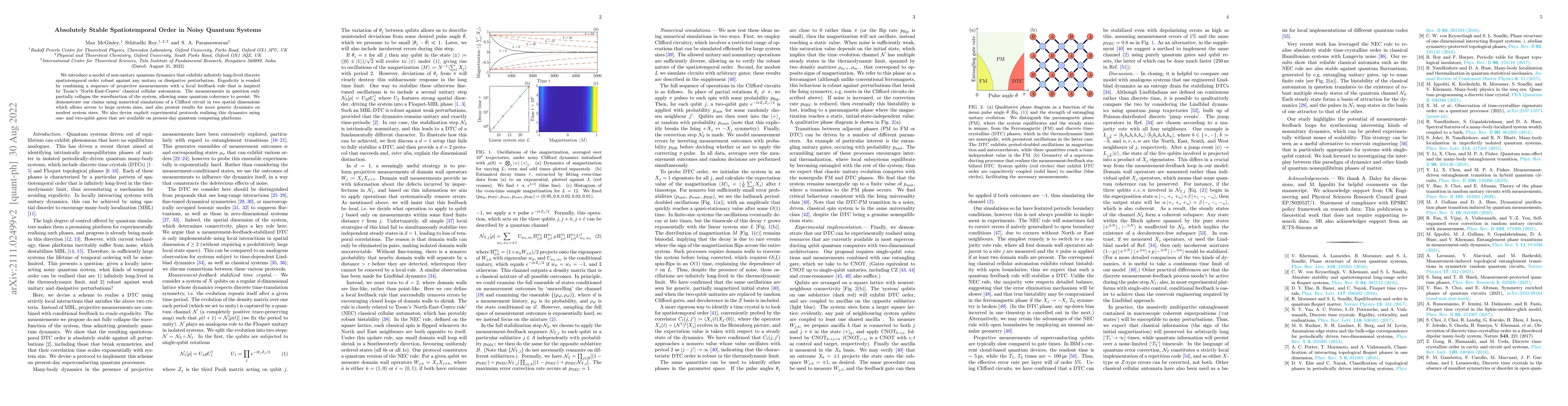 Thumbnail for Absolutely Stable Spatiotemporal Order in Noisy Quantum Systems