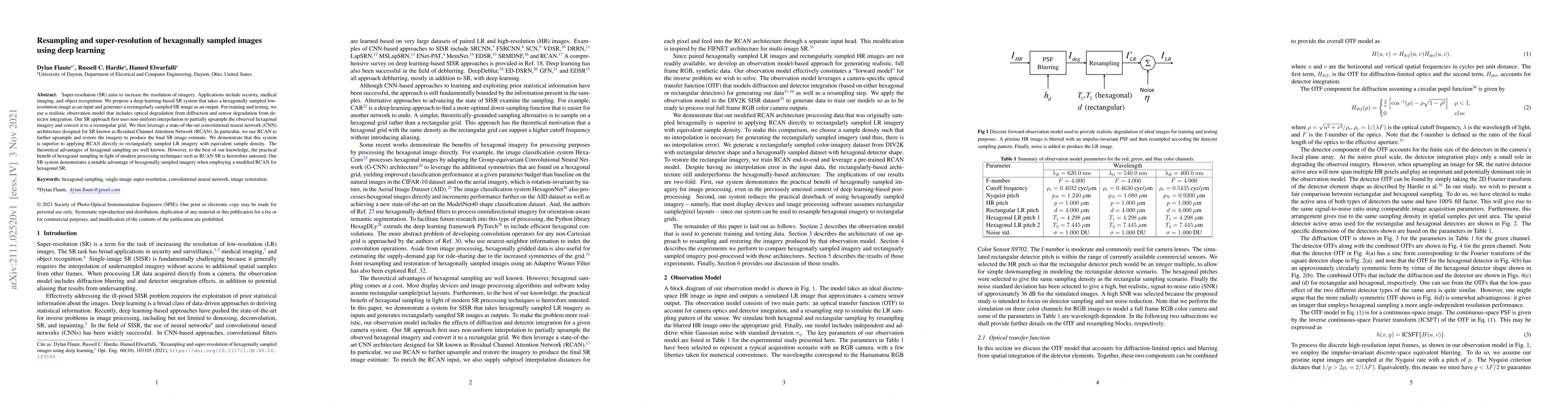 Thumbnail for Resampling and super-resolution of hexagonally sampled images using deep
  learning