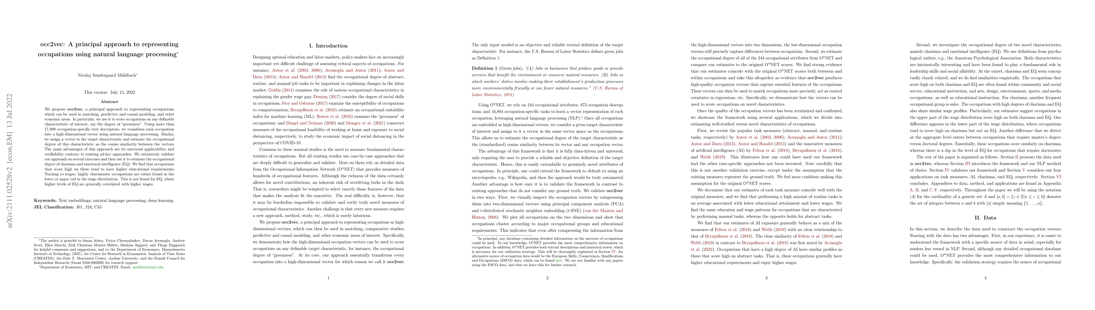 Thumbnail for occ2vec: A principal approach to representing occupations using natural
  language processing